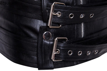 Handsome Motorcycle Leather Jackets for Men British Style Fashion Faux Leather Zipper Coat Casual Streetwear Men Punk PU Jackets