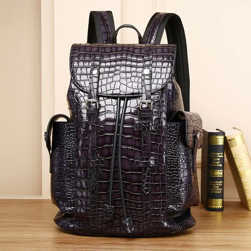 2026 New Luxury Brand Real Genuine Leather Men Alligator Backpacks Student Backpack Boy Luxury 15.6 Inch Computer Laptop Bag