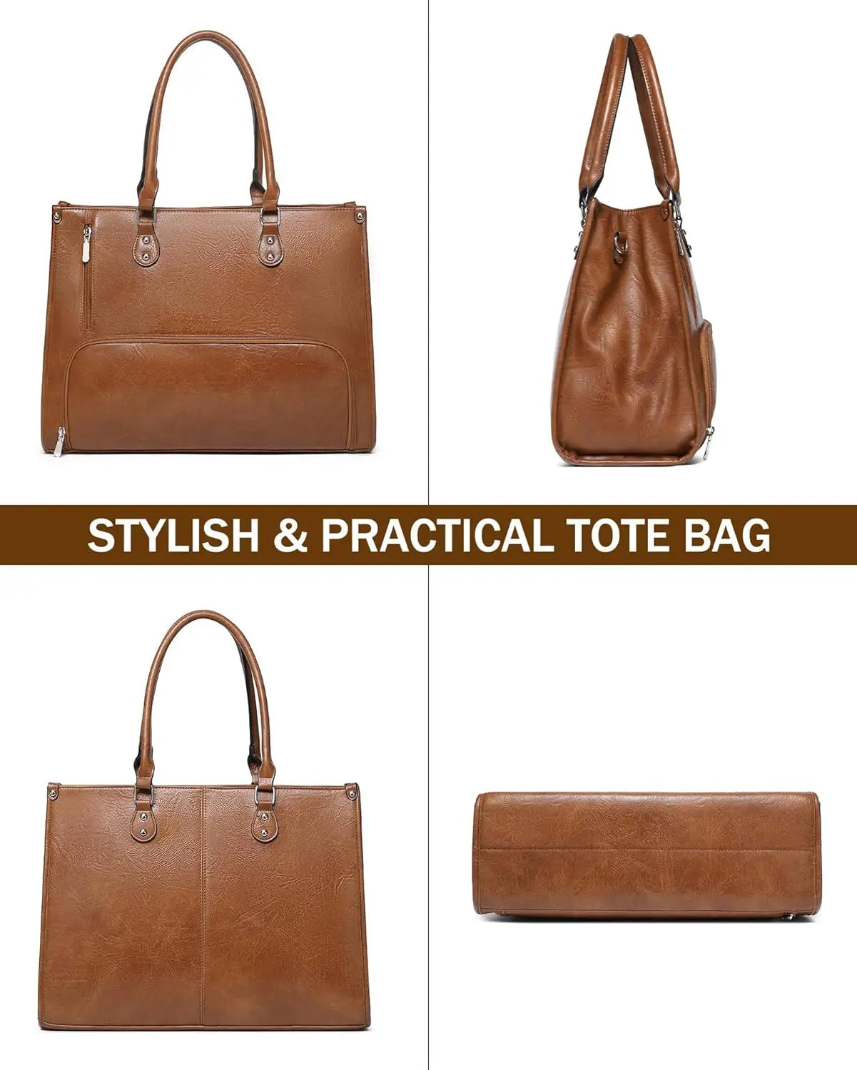 2 in 1 Laptop Tote Bag with Insulated Lunch Compartment for Women Work, PU Leather Lunch Bag with 15.6 Inch Computer Compartment