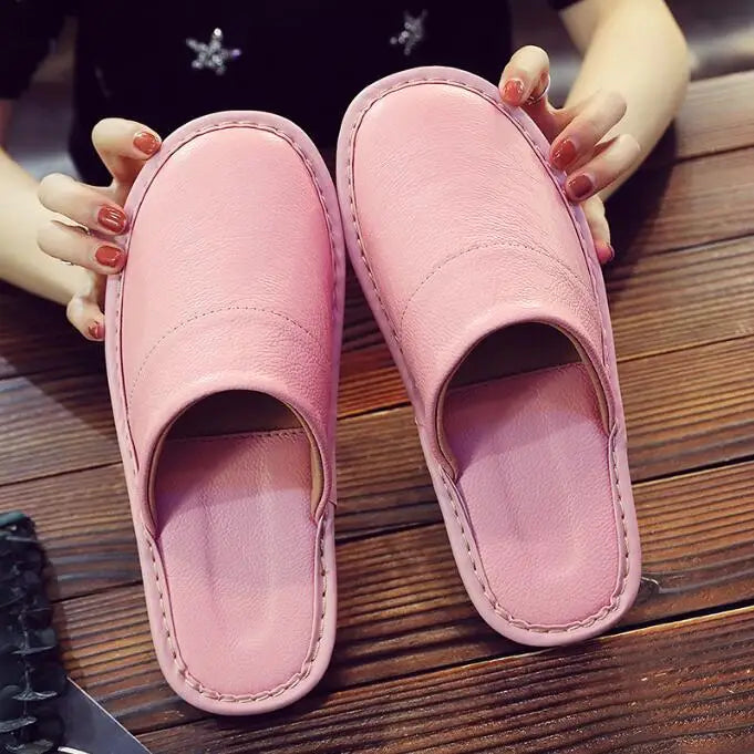 Leather Slippers Homes in indoor slipper Spring Autumn summer men women elderly non-slip casual Slides shoes