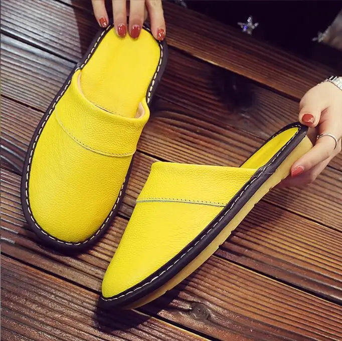 Leather Slippers Homes in indoor slipper Spring Autumn summer men women elderly non-slip casual Slides shoes