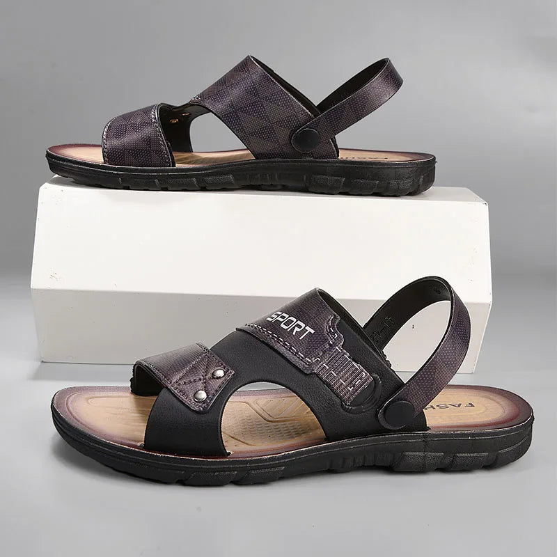 Leather Sandals For Men Summer Fashion Beach Shoes Male Trend Men's Casual Slippers Non-slip Open-toe Sandals Shoes Male