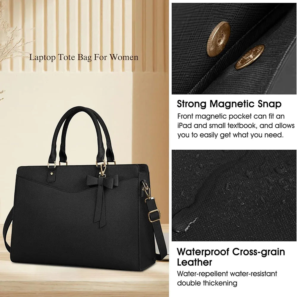 Laptop Bag for Women 15.6 Inch PU Leather Laptop Tote Bag Work Business Office Briefcase Large Lightweight Handbag Shoulder Bag