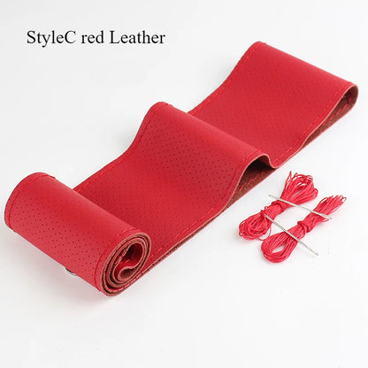 DIY Leather Steering Wheel Covers Soft Fiber Universal Braid Car Steering-Wheel With Needles and Thread Interior Accessories