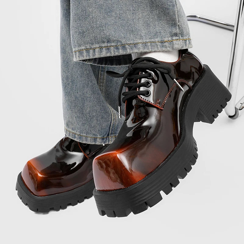 Men's thick soled leather shoes Luxury designer style Work Business Office fashion party 38-46 Casual lace up derby shoes