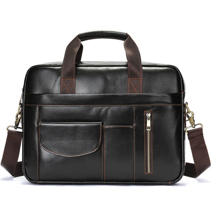 Best-selling business men's genuine leather briefcase with large capacity - 14-inch laptop carrying case - top-grade cowhide bag