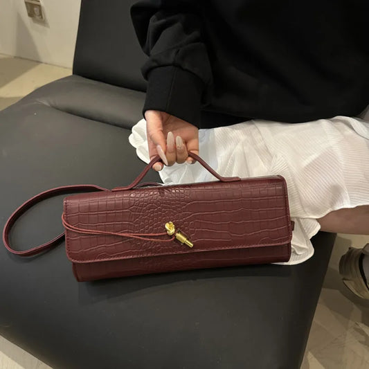 Women's Bags Burgundy Retro PU Leather Crocodile Pattern long Flip Women's Clutch Elegant Evening Bag Shoulder Crossbody Bag