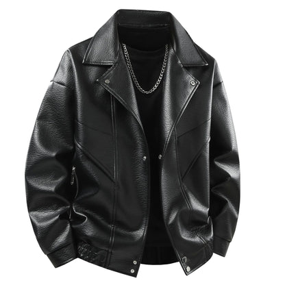 Leather jacket men's  version trendy handsome locomotive jacket men's lapel top