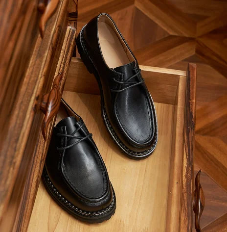 Thick-Soled Derby Shoes Genuine Leather Men's Shoes Designer Lace-Up Casual Shoes Wear-Resistant Trendy Handmade Men's Shoes