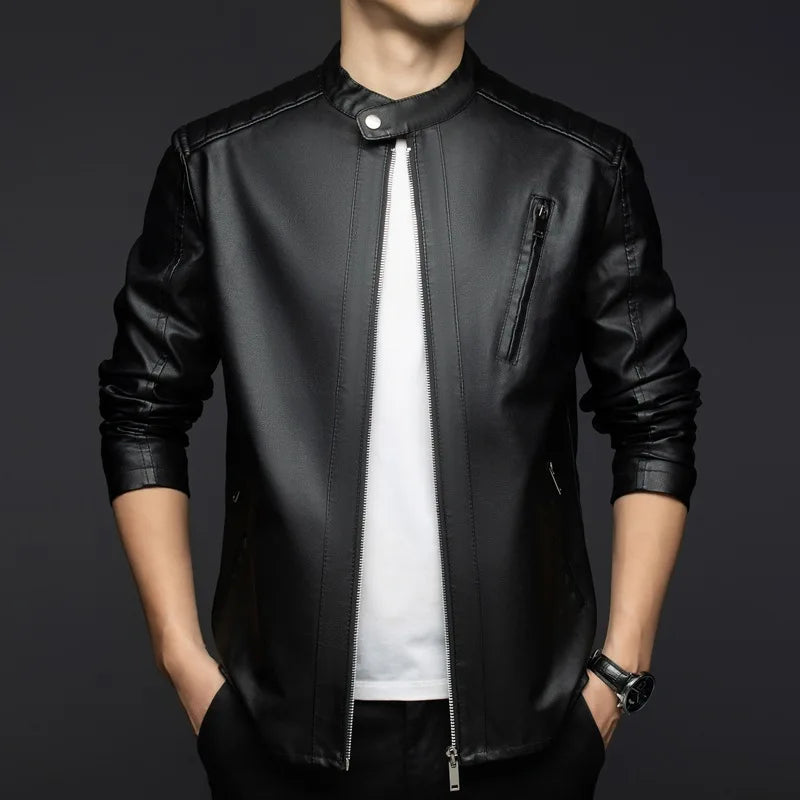 White Leather Jackets Men's Autumn Spring Fashion Trend Simple Personality Male PU Leather Jackets Winter Slim Windbreaker Mens