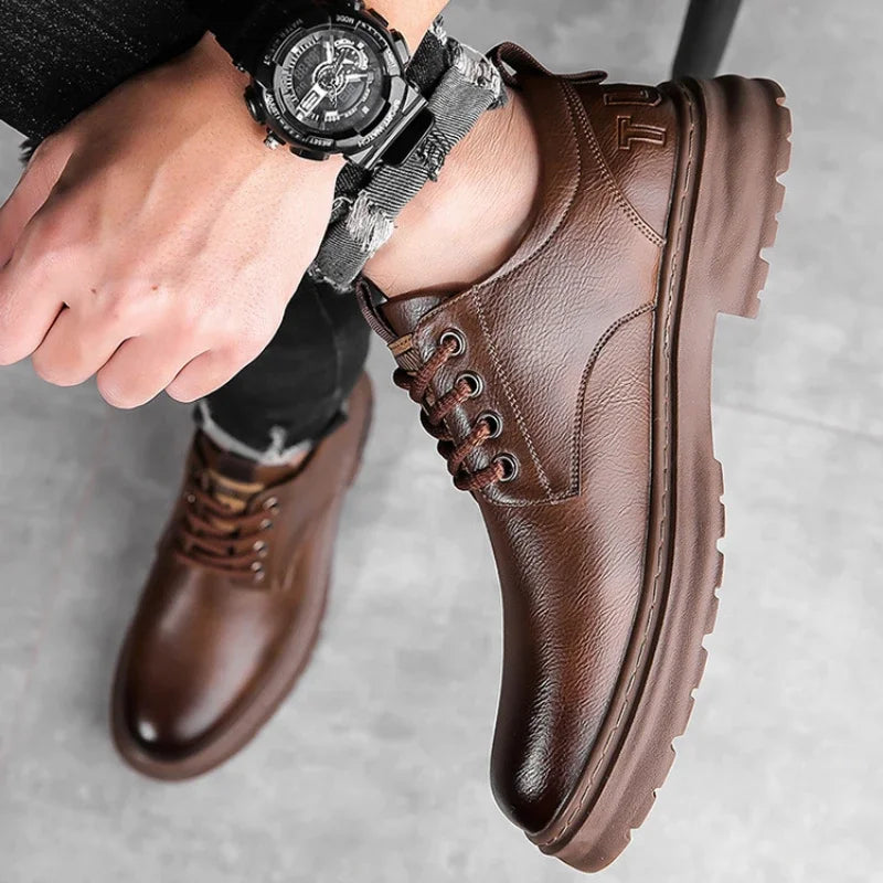 Men's Casual Leather Shoes Designer Trendy All-match Platform Shoes  Men's Business Breathable Leather Shoes shoe