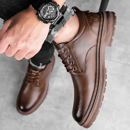 Men's Casual Leather Shoes Designer Trendy All-match Platform Shoes  Men's Business Breathable Leather Shoes shoe