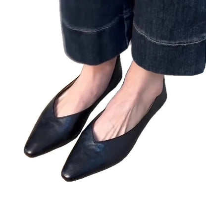 Women's Genuine Leather Pointed Toe Flat Shoes Comfortable Slip on Casual Office Loafers for All Seasons 2026 New Arrival