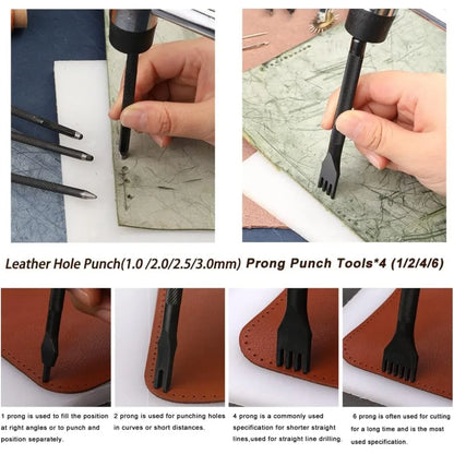 Leather Working Tools Practical Leather Craft Kit with Waxed Thread Groover Awl Stitching Punch Hole for Beginner or Adults Gift