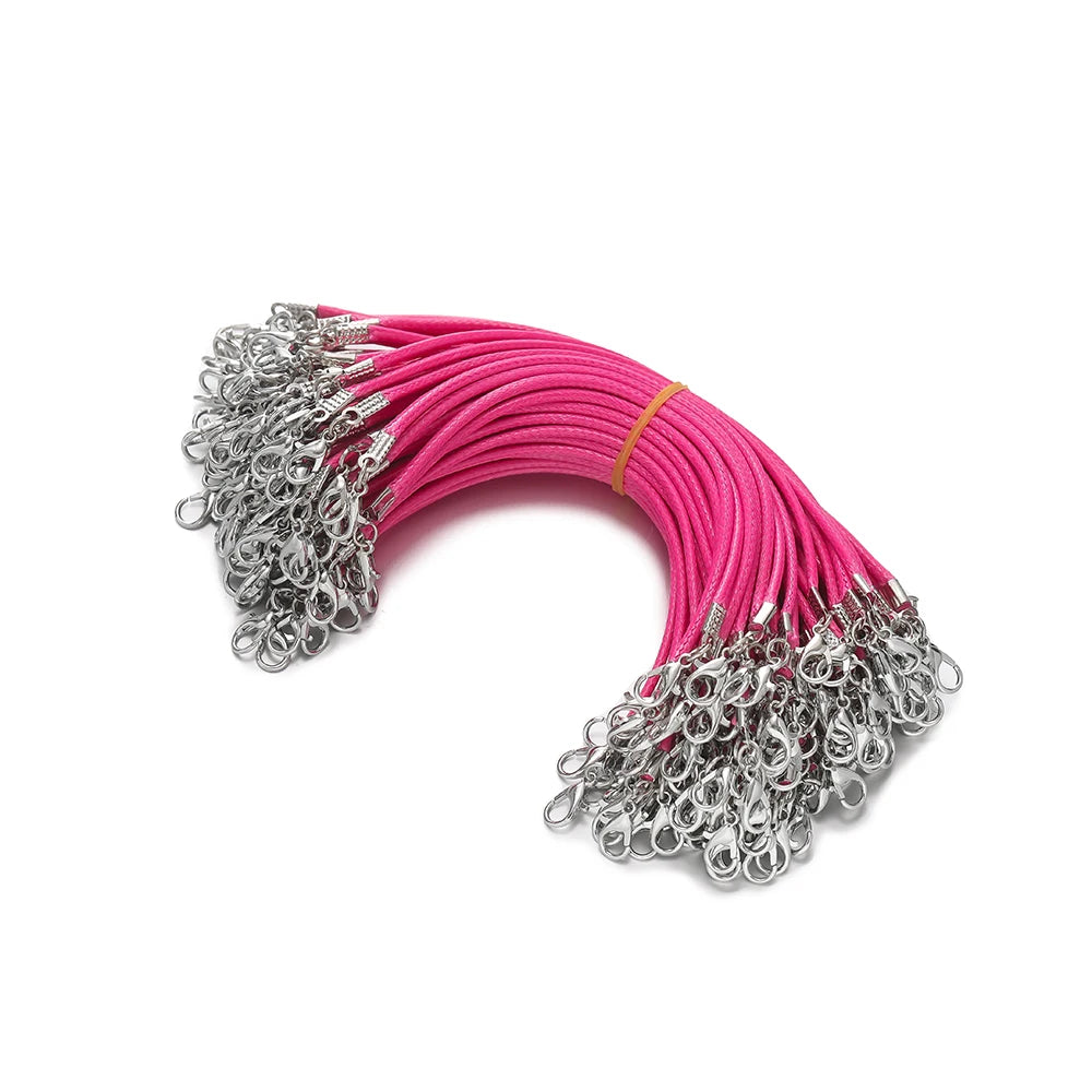 10pcs 2mm PU Leather Wax Thread 13cm Braided Strings With Alloy Lobster Clasp Bracelet Cord for DIY Jewelry Making Supplies
