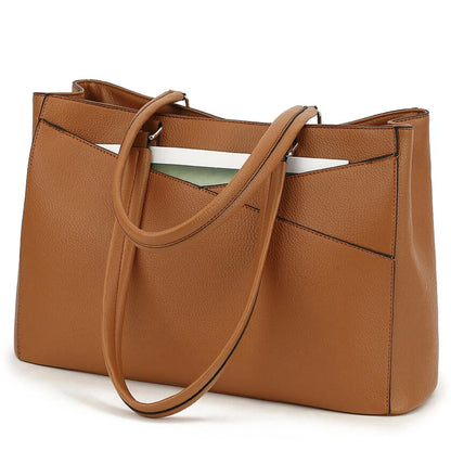 Laptop Tote Bags for Women 15.6 Inch Pu Leather with Pockets Top Handle Computer Handbags Business Office Work for Ladies