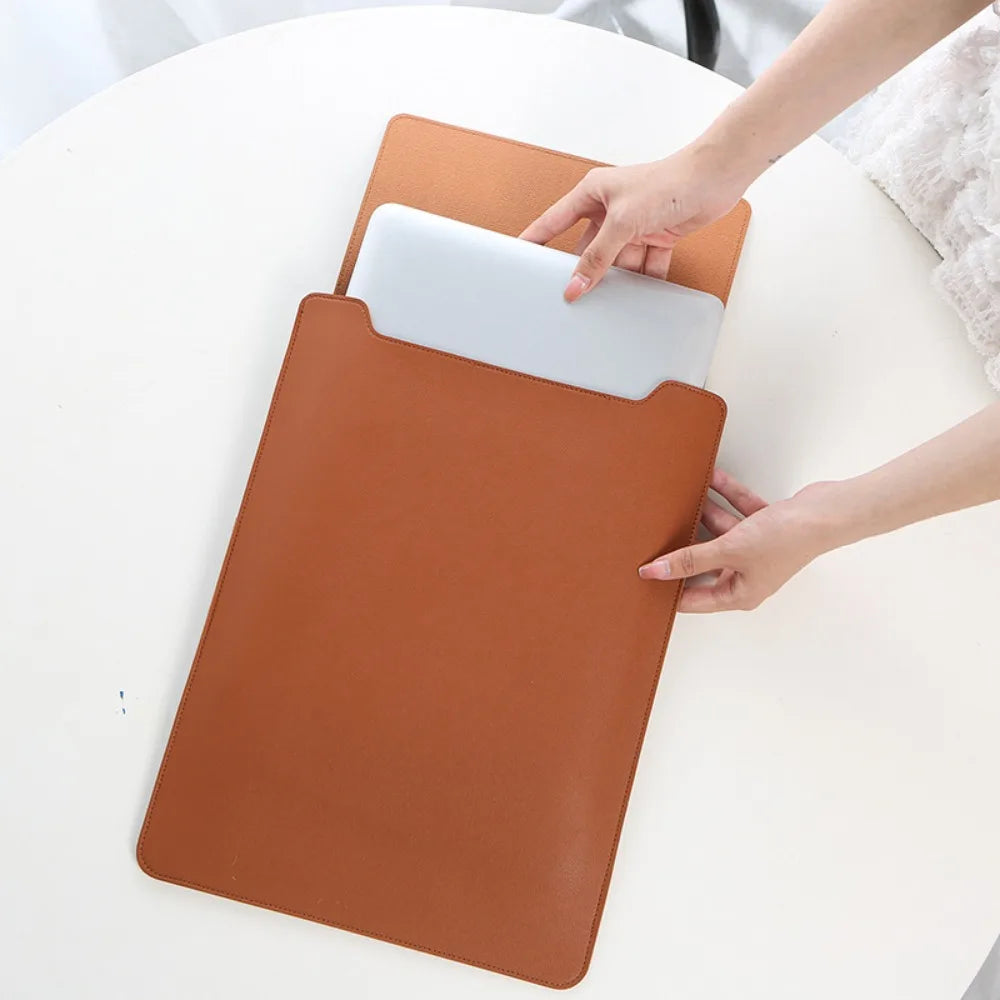 PU Leather 14 Inch Laptop Sleeve Bag Waterproof Adjustable Laptop Sleeve Case Ultra-thin Stain-resistant Laptop Stand Office