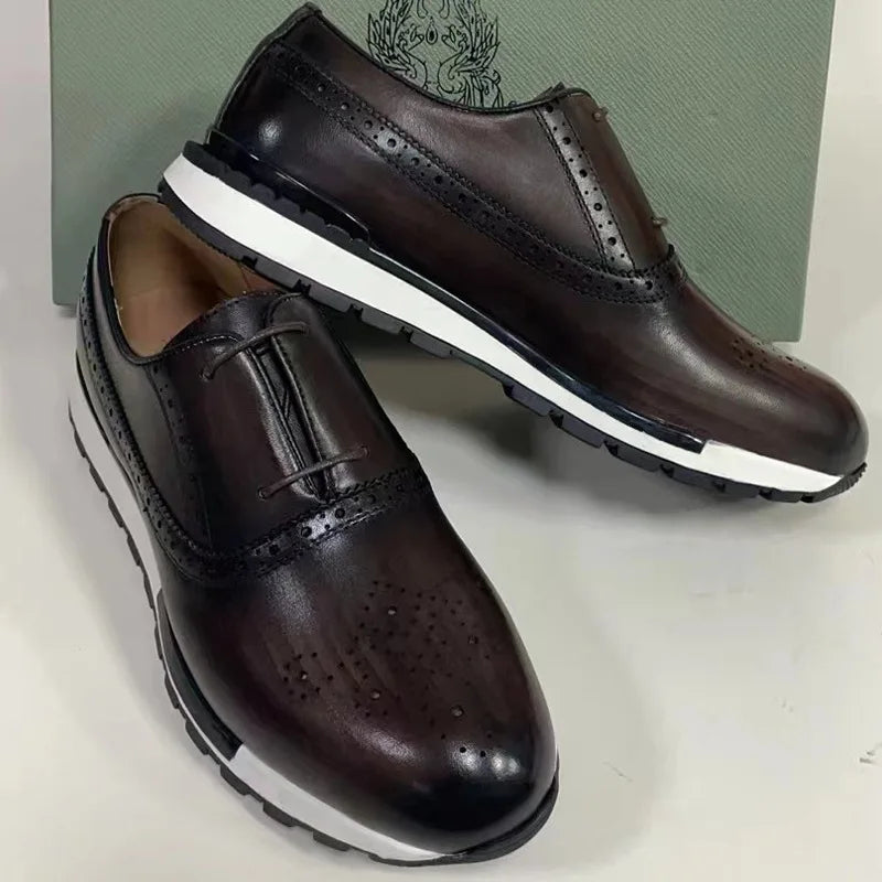 2025 Spring Autumn European And American Round Toe Men Footwear Fashion Leisure Men's Genuine Leather Sports Shoes Male A131