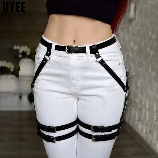 Women Leather Garter Belt Harness Gothic Leg Harness Leather Accessories for Party Dating Leather Leg Harness Belt