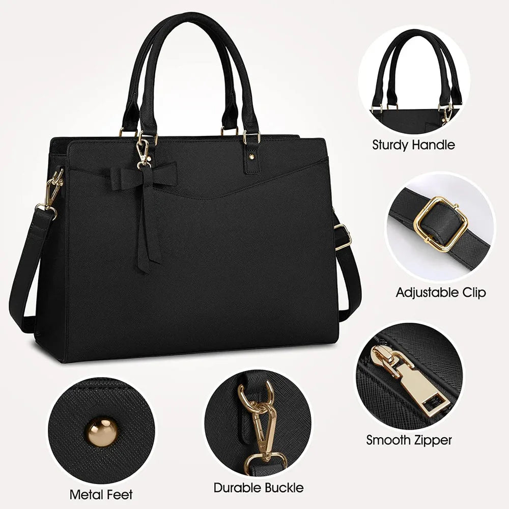 Laptop Bag for Women 15.6 Inch PU Leather Laptop Tote Bag Work Business Office Briefcase Large Lightweight Handbag Shoulder Bag