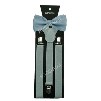 Suspenders Man Bowtie Solid Color Elastic PU Leather Suspenders For Man Belt Adjustable Straps For Wedding Bow Tie Accessories