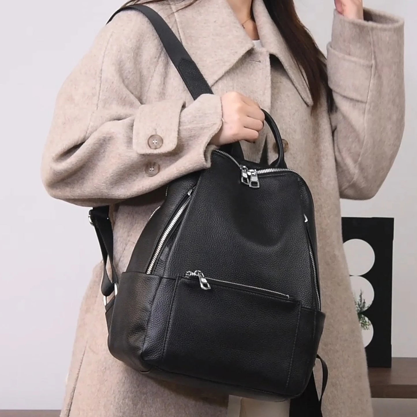 women's backpacks Genuine leather Chic Urban Tel Aviv Style Soft Adjustable structured College Laptop Backpack Shoulder Bag