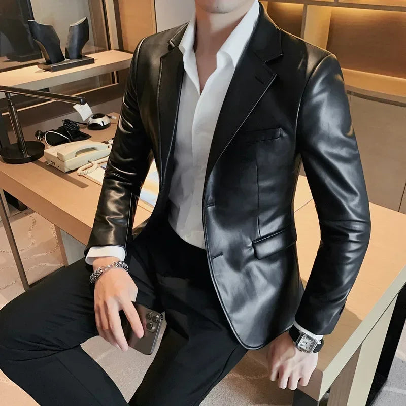 Slim Fit Fashion Casual Leather Jackets/Man Coats Brand Clothing Men's Autumn Jackets high quality Casual Leather Jackets Male
