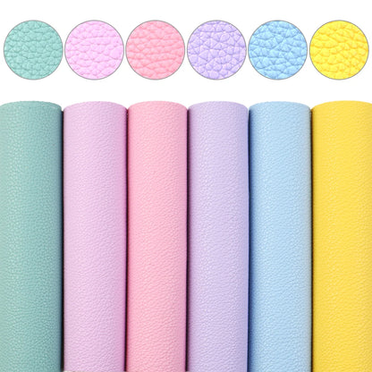 A5 Size Lychee Faux Leather Set 15*21cm Synthetic Leather Fabric Sheets 6Pcs for DIY Earrings Hair Bows Bags Crafts Projects