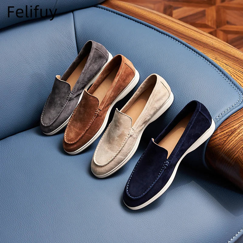 Genuine Leather Men's Slip-On Loafers Cow Suede Casual shoes Lightweight Daily Wear Outdoor Flat Shoes Comfortable Autumn