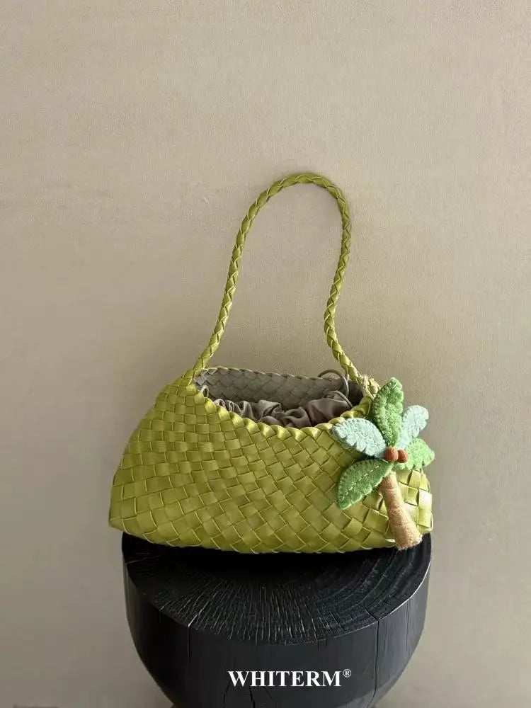 Women's Woven Leather Shoulder Bag Braided Strap Casual Handbag