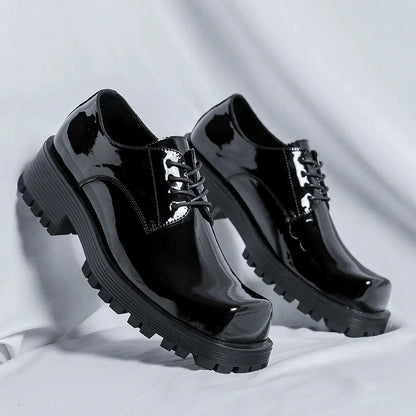 Male Leather Shoes Men 2023 New Chunky Platform Retro Work Shoes Spring Autumn Derby Shoes Highstreet Low Top Man Casual Flats