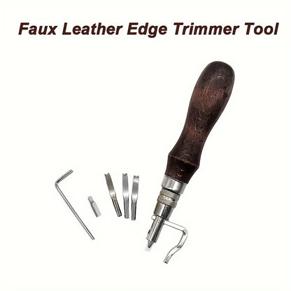 7-in-1 Leather Edge Trimmer Tool with Wooden Handle Faux Leather Craft Edge Press Kit for Stitching Grooving and Carving Leather