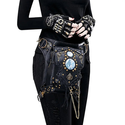 Steampunk Retro Rock Belt Halloween Cosplay Accessories Leather Rivet Chain Drop Leg Motorcycle Crossbody Shoulder Bag For Adult