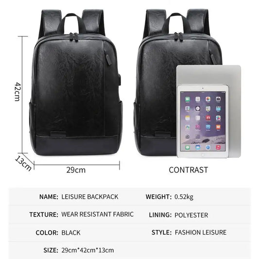Men Fashionable Backpack PU Leather Satchel Briefcase Office Casual Travel Laptop Office Business Sports Shoulder Backpack