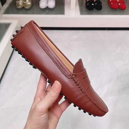 Ladies Spring Summer Genuine Leather Slip-On Shoes Soft Bottom Lightweight Comfortable Walking Flats Casual Office Footwear