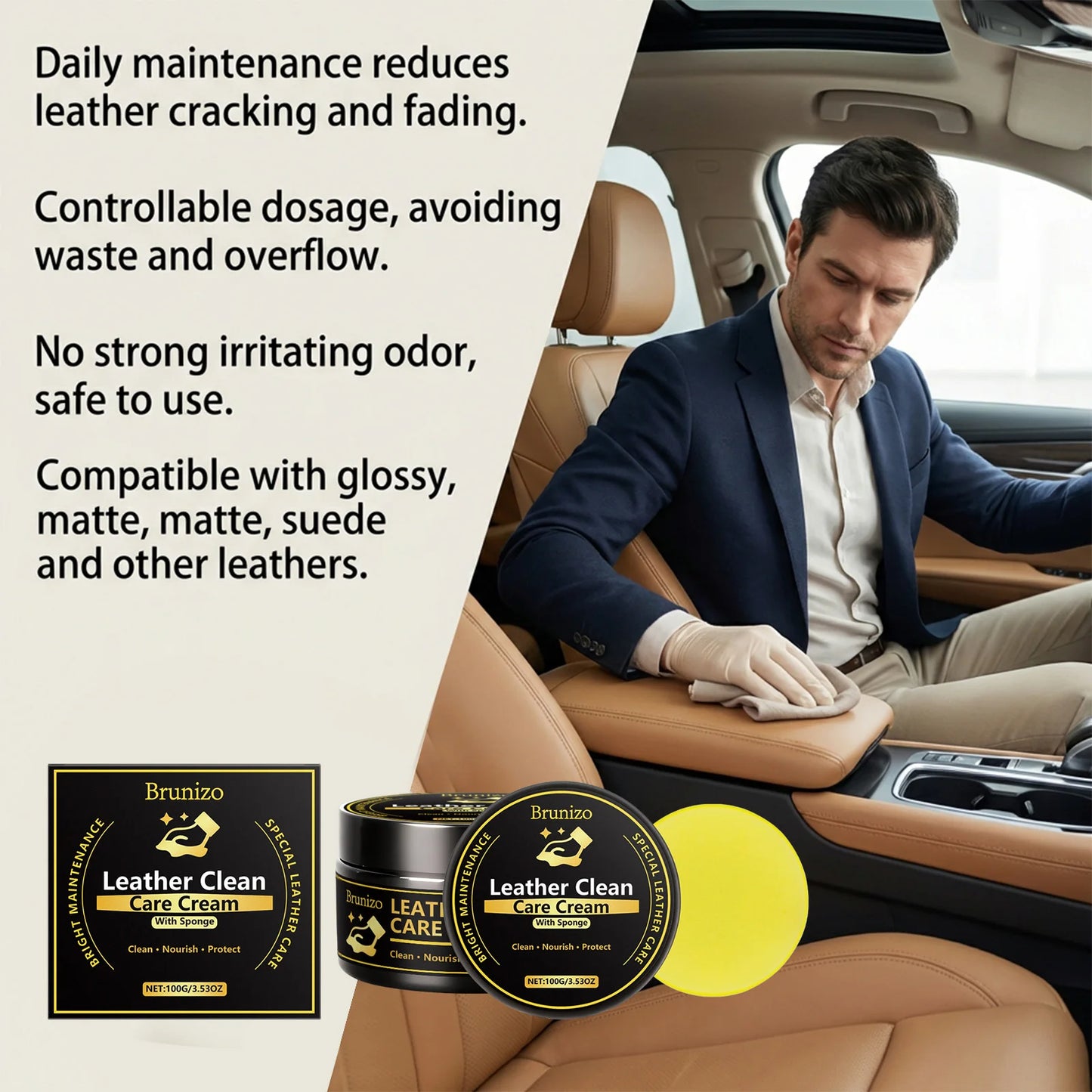 Leather Conditioner and Cleaner Leather Care Cream Car Seat Restorer Auto Interior Cleaning Kit Furniture Polish Shine Protector