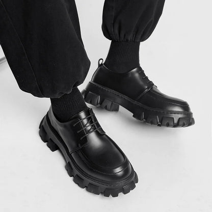 Male Leather Shoes Men 2023 New Chunky Platform Retro Work Shoes Spring Autumn Derby Shoes Highstreet Low Top Man Casual Flats