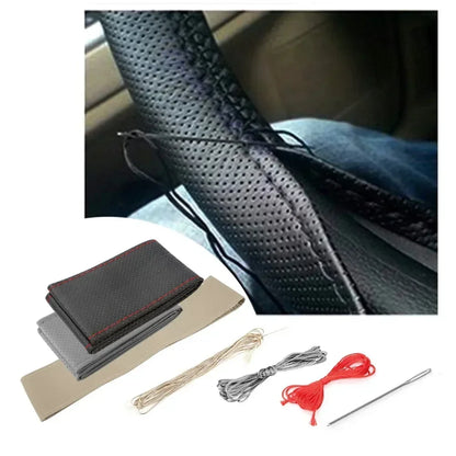 Textured Leather Hand Sew Steering Wheel Protector Cover Complete With Knitting Thread DIY Auto Interior Modification Part 1Pc
