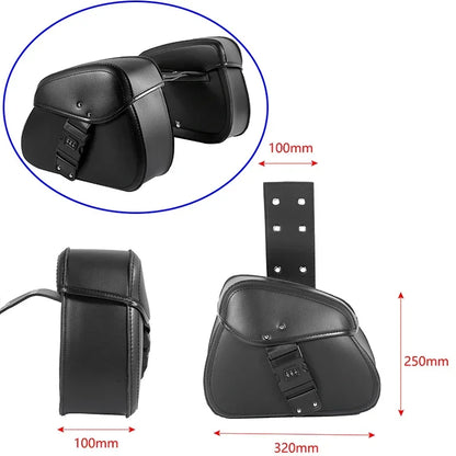 1 Pair Motorcycle Saddlebags with Cup Holder Panniers Rear Side Bags Luggage Storage PU Leather Large Capacity Waterproof