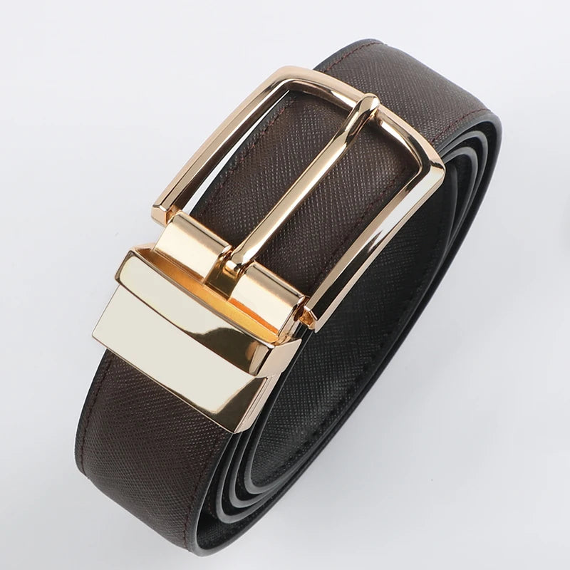 1pc Men's Business Genuine Leather Cowhide Belt, Rotating Pin Buckle Casual Belt For Men, Double-sided Wear Belt