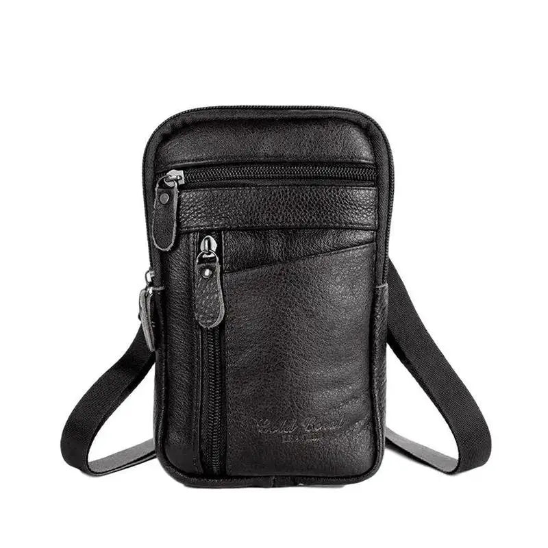 Leather Waist Bag Men's Mobile Phone Bag Wearing Belt Outdoor Sport One Shoulder Small Bag Doing Business Crossbody Bags
