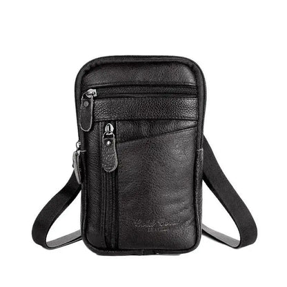 Leather Waist Bag Men's Mobile Phone Bag Wearing Belt Outdoor Sport One Shoulder Small Bag Doing Business Crossbody Bags