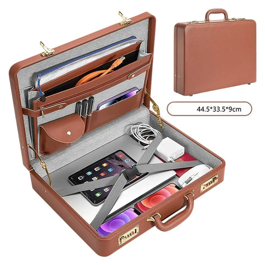 Professional PU Leather Business Briefcase Multifunctional Laptop Bag with Multiple Compartments, Document Organizer for Office