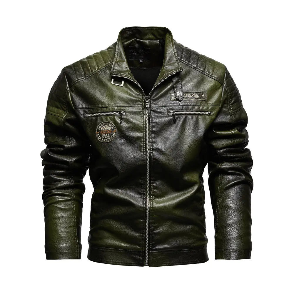 2026 Leather Jackets Men's Autumn Winter Fleece Motorcycle PU Leather Jackets Vintage Casual Stand Collar Windbreaker Slim Coats