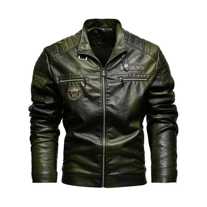 2026 Leather Jackets Men's Autumn Winter Fleece Motorcycle PU Leather Jackets Vintage Casual Stand Collar Windbreaker Slim Coats