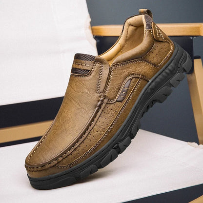 Men's Slip-On Casual Leather Shoes 2026 Wear-Resistant Anti-Skid Round Toe Loafers Thick Bottom Dress Footwear chaussure hommes