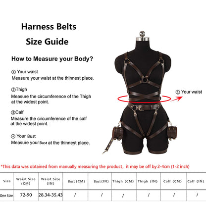 4 pcs Women Leather Harness Sets PU Leather Brown Dress Up Accessories for Girlfriend Holiday Rave