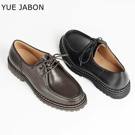 Thick-Soled Derby Shoes Genuine Leather Men's Shoes Designer Lace-Up Casual Shoes Wear-Resistant Trendy Handmade Men's Shoes