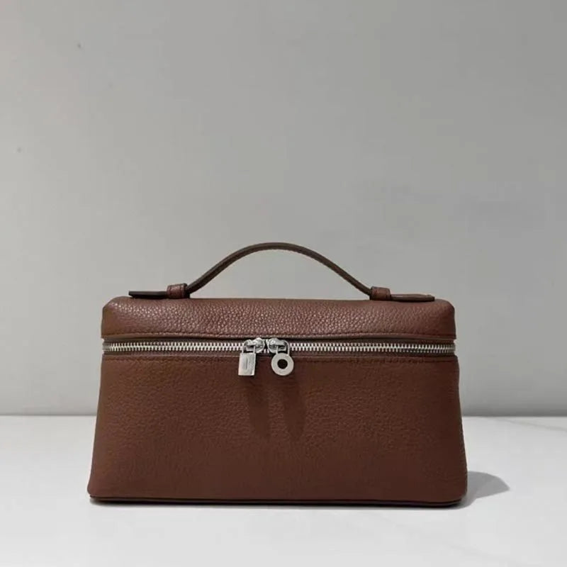 Lunch box bag, genuine leather women's bag, one shoulder crossbody handbag, lychee patterned makeup bag