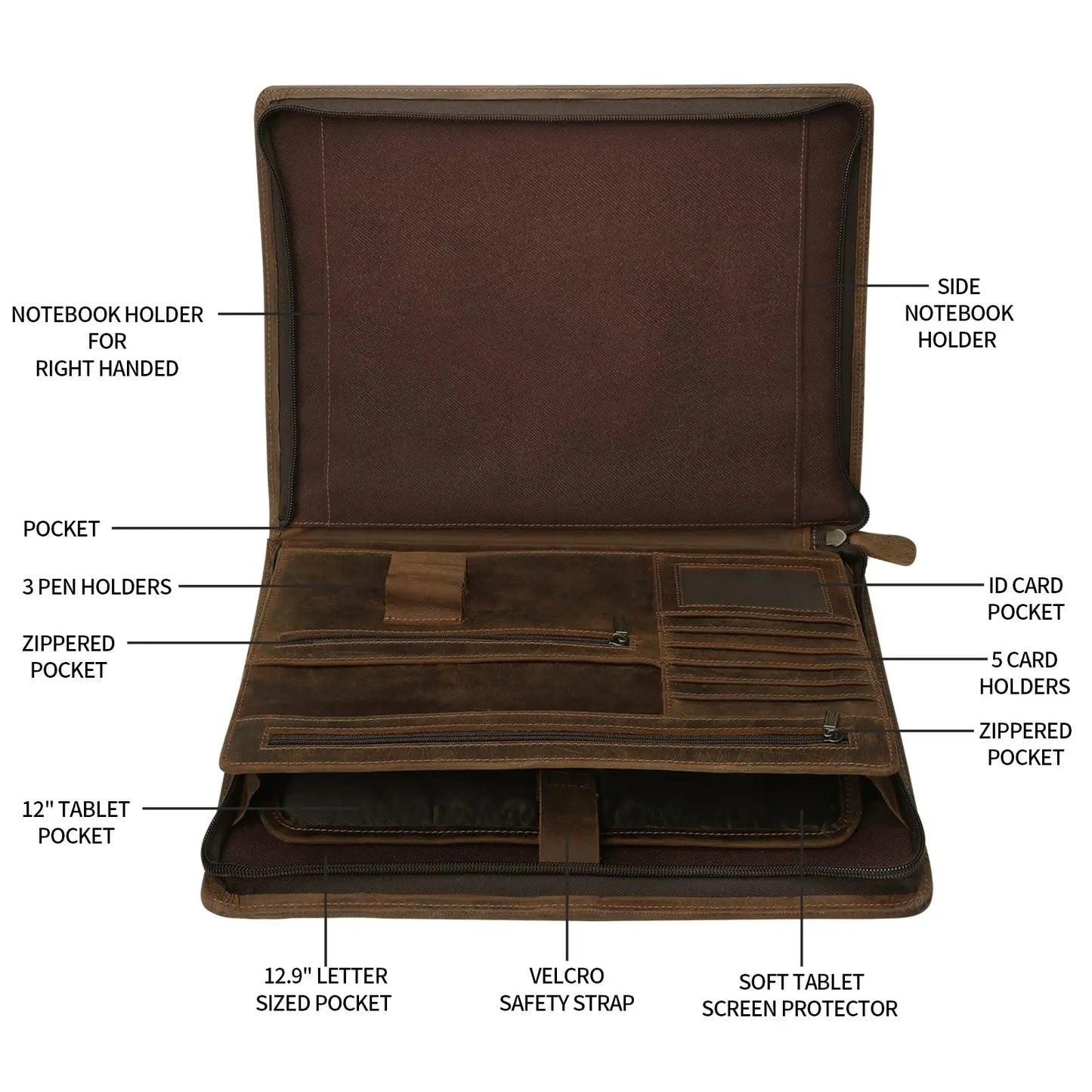 Vintage Crazy Horse Full Grain Leather Briefcase - 12.9" Laptop Bag 25x33x4cm Folder Organizer, 700g Lightweight Mens Office Bag